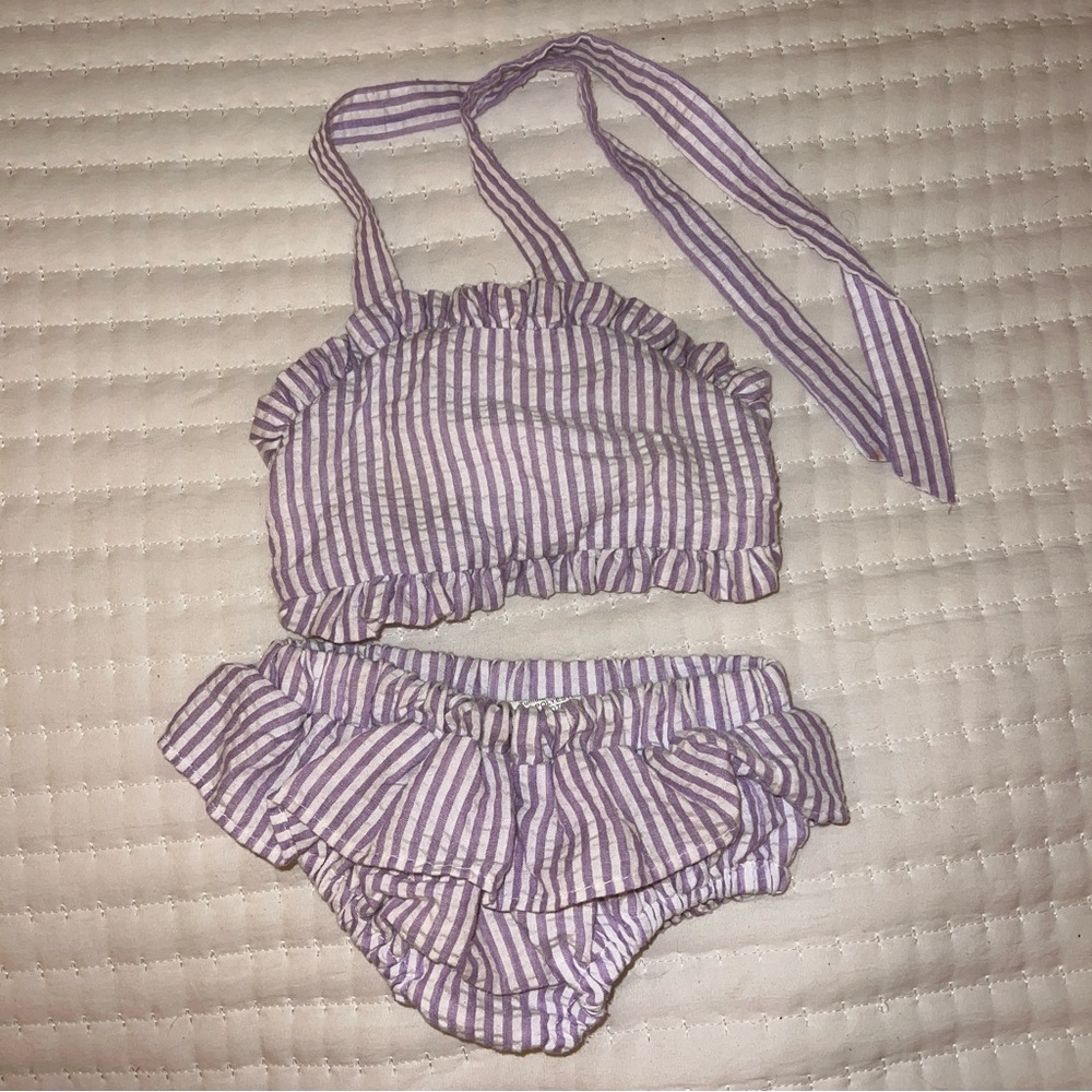 Purple Seersucker Two Piece Swimsuit 24M